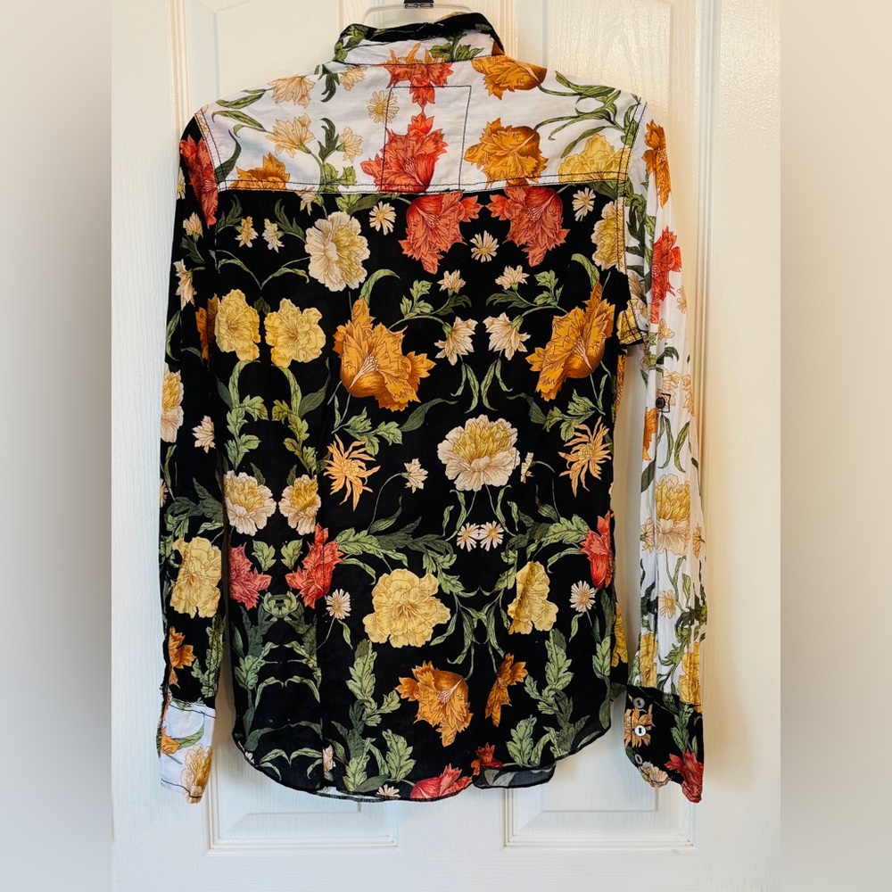 Ciño Cotton Floral Button Down Shirt Crinkle Voile Fabric w Button Detail Small - Picture 2 of 8
